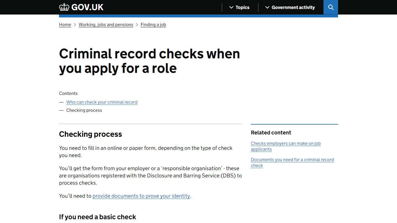 Criminal record checks when you apply for a role - GOV.UK